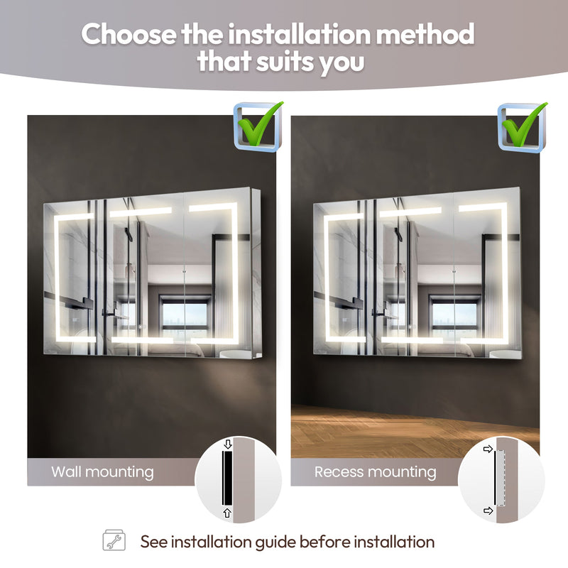 Vinnova 804348R-LED-MC Santona 48" W x 32" H Rectangular Medicine Cabinet with Aluminum Frameless LED Mirror