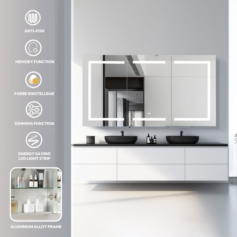 Vinnova 804360R-LED-MC Santona 60" W x 32" H Rectangular Medicine Cabinet with Aluminum Frameless LED Mirror