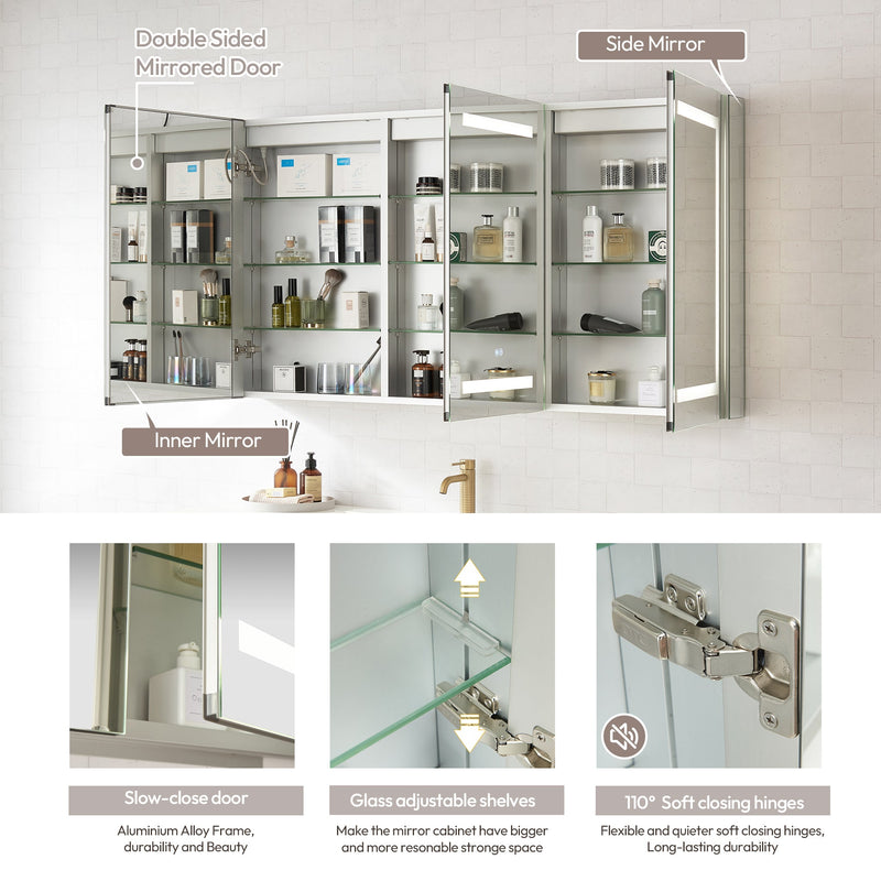 Vinnova 804360R-LED-MC Santona 60" W x 32" H Rectangular Medicine Cabinet with Aluminum Frameless LED Mirror