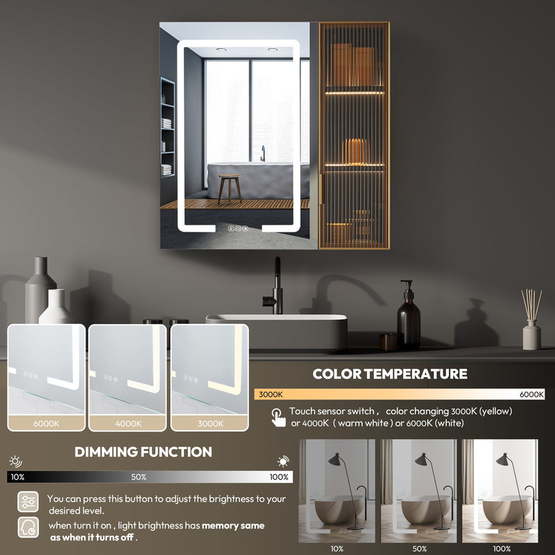 Vinnova 804530-MCB-LED Cervia 30" W x 29.5" H Rectangular Medicine Cabinet with Aluminum Frameless LED Mirror