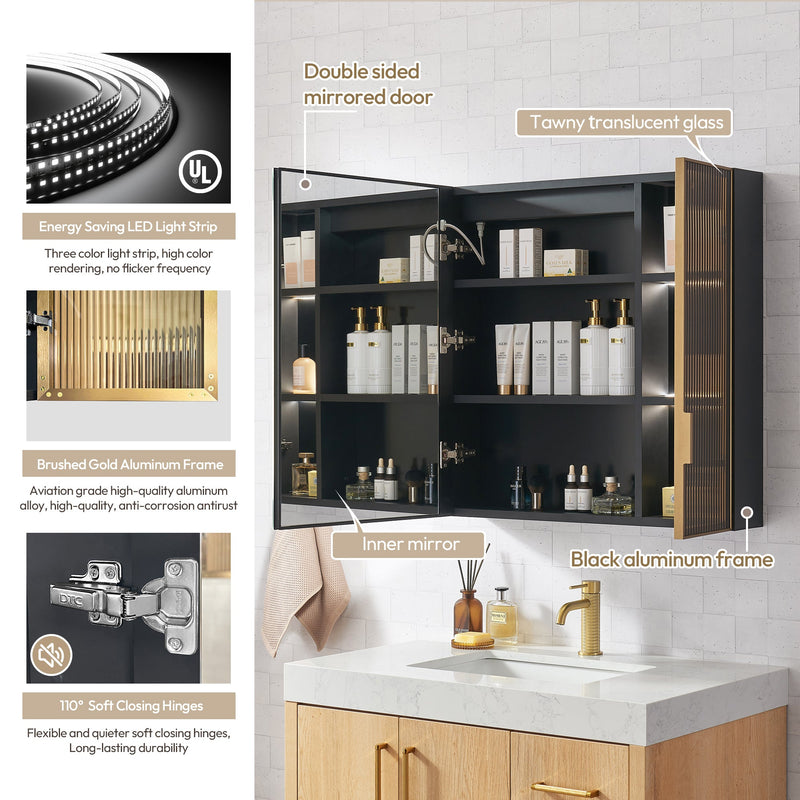Vinnova 804530-MCB-LED Cervia 30" W x 29.5" H Rectangular Medicine Cabinet with Aluminum Frameless LED Mirror