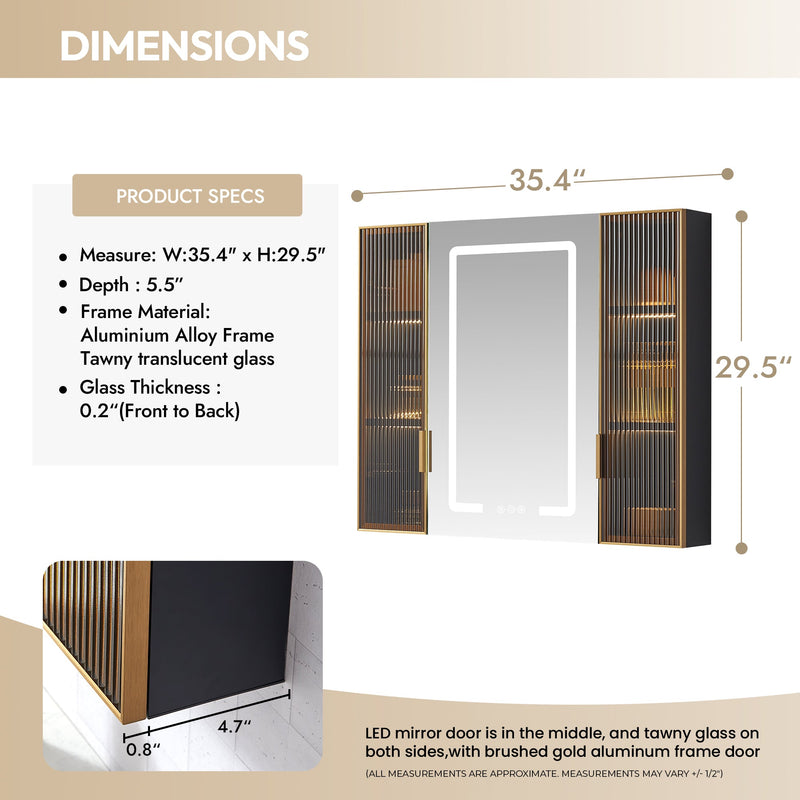 Vinnova 804536-MCB-LED Cervia 35" W x 29.5" H Rectangular Medicine Cabinet with Aluminum Frameless LED Mirror