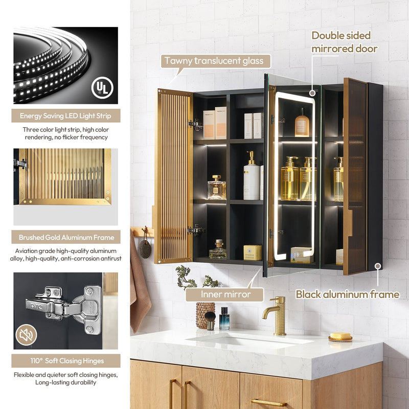Vinnova 804536-MCB-LED Cervia 35" W x 29.5" H Rectangular Medicine Cabinet with Aluminum Frameless LED Mirror