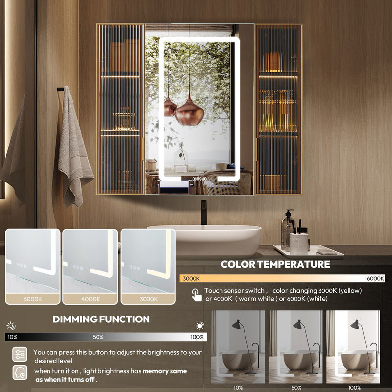 Vinnova 804536-MCB-LED Cervia 35" W x 29.5" H Rectangular Medicine Cabinet with Aluminum Frameless LED Mirror