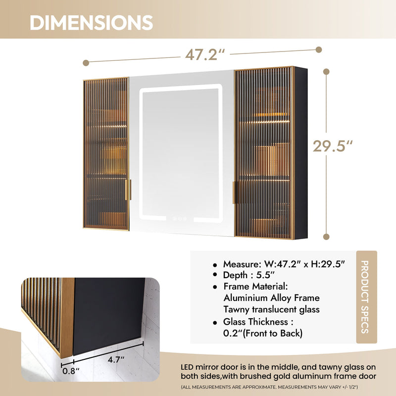 Vinnova 804548-MCB-LED Cervia 47.2" W x 29.5" H Rectangular Medicine Cabinet with Aluminum Frameless LED Mirror