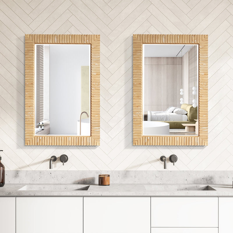 Vinnova 804724-MIR-WA Osaka 24" W x 35.8" H Rectangle Wood Framed Wall Mount Bathroom Vanity Art Mirror in Washed Ash Grey