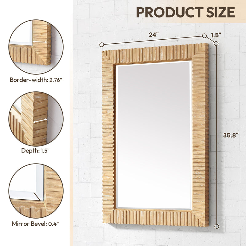 Vinnova 804724-MIR-WA Osaka 24" W x 35.8" H Rectangle Wood Framed Wall Mount Bathroom Vanity Art Mirror in Washed Ash Grey