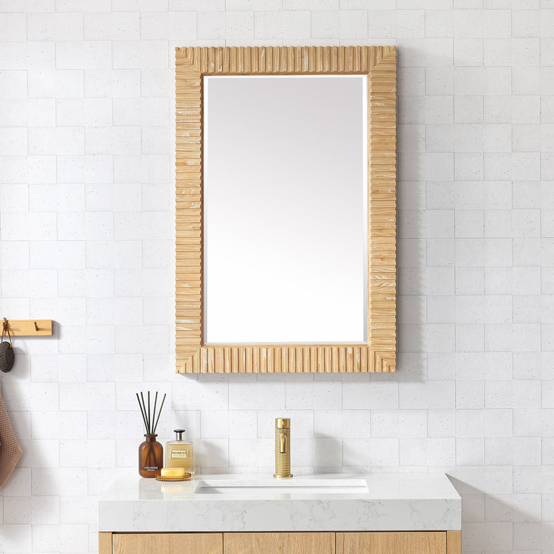 Vinnova 804724-MIR-WA Osaka 24" W x 35.8" H Rectangle Wood Framed Wall Mount Bathroom Vanity Art Mirror in Washed Ash Grey