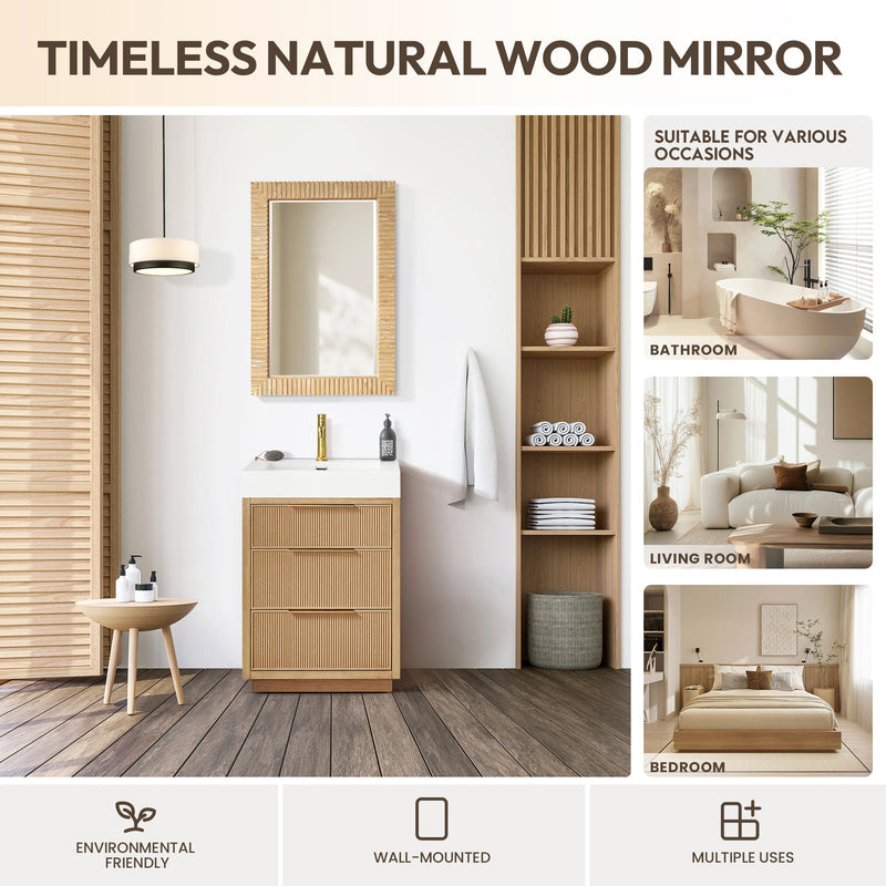 Vinnova 804724-MIR-WA Osaka 24" W x 35.8" H Rectangle Wood Framed Wall Mount Bathroom Vanity Art Mirror in Washed Ash Grey