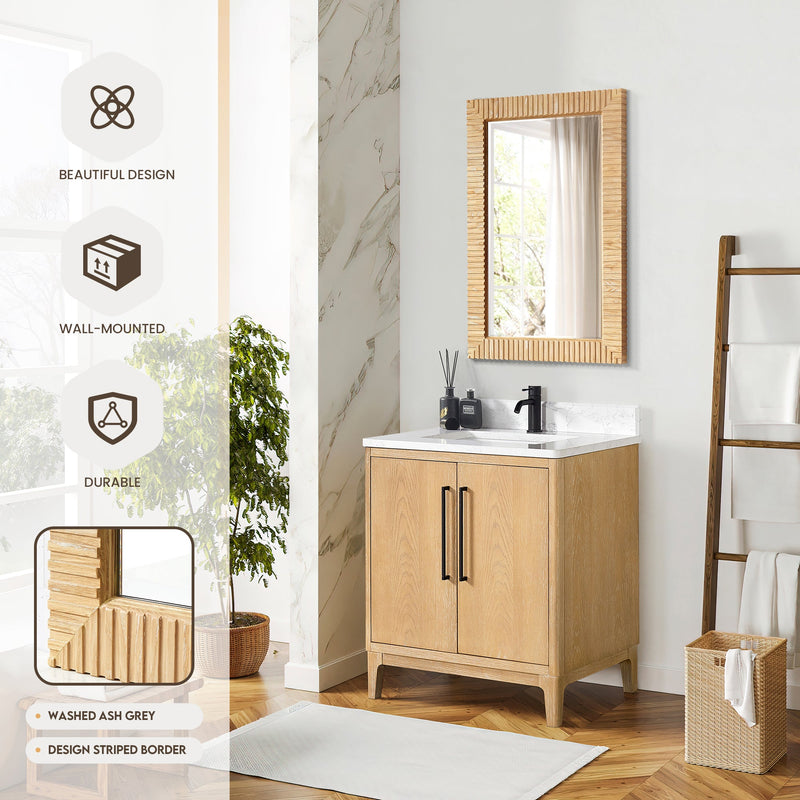 Vinnova 804724-MIR-WA Osaka 24" W x 35.8" H Rectangle Wood Framed Wall Mount Bathroom Vanity Art Mirror in Washed Ash Grey