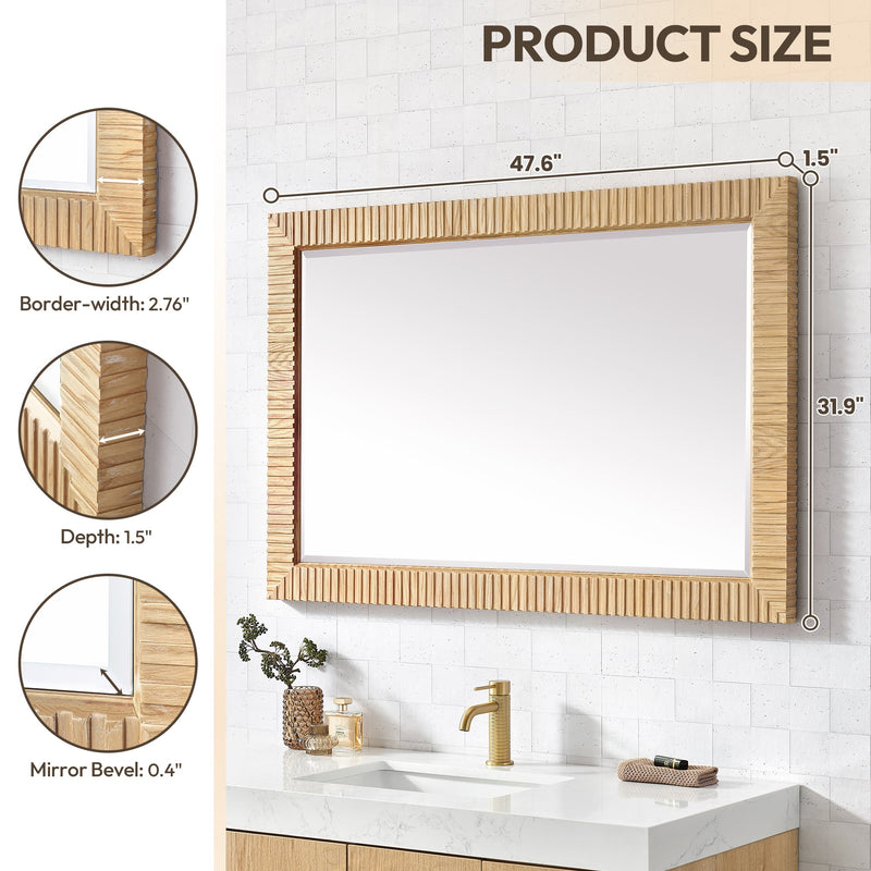 Vinnova 804748-MIR-WA Osaka 48" W x 31.9" H Rectangle Wood Framed Wall Mount Bathroom Vanity Art Mirror in Washed Ash Grey
