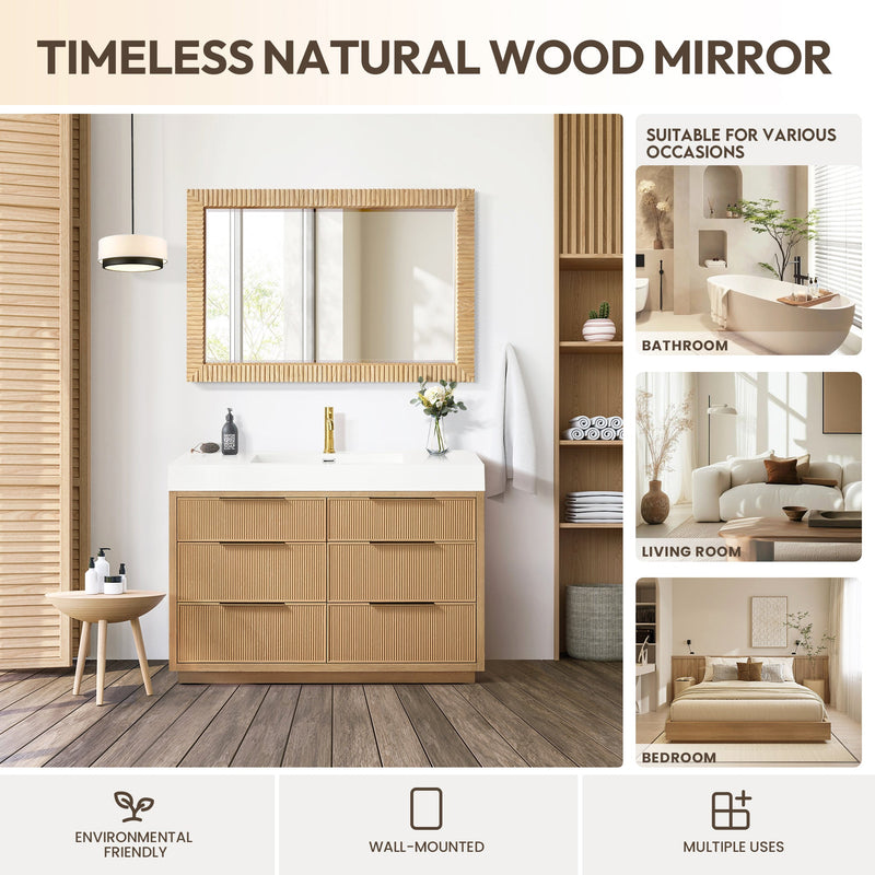 Vinnova 804748-MIR-WA Osaka 48" W x 31.9" H Rectangle Wood Framed Wall Mount Bathroom Vanity Art Mirror in Washed Ash Grey