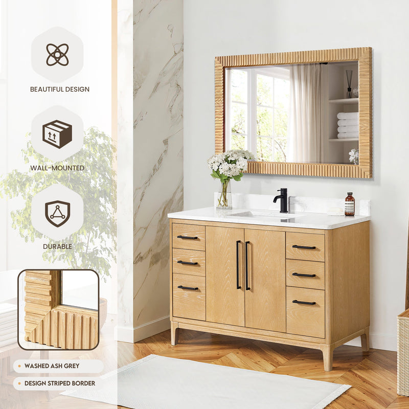 Vinnova 804748-MIR-WA Osaka 48" W x 31.9" H Rectangle Wood Framed Wall Mount Bathroom Vanity Art Mirror in Washed Ash Grey
