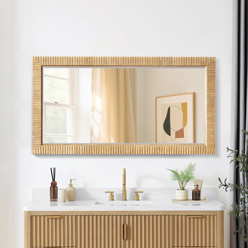 Vinnova 804760-MIR-WA Osaka 60" W x 31.9" H Rectangle Wood Framed Wall Mount Bathroom Vanity Art Mirror in Washed Ash Grey