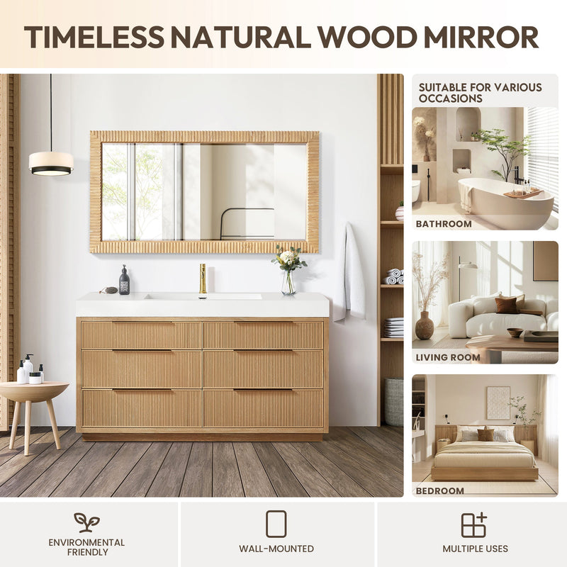 Vinnova 804760-MIR-WA Osaka 60" W x 31.9" H Rectangle Wood Framed Wall Mount Bathroom Vanity Art Mirror in Washed Ash Grey