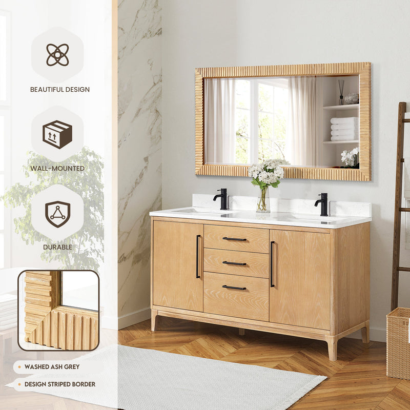 Vinnova 804760-MIR-WA Osaka 60" W x 31.9" H Rectangle Wood Framed Wall Mount Bathroom Vanity Art Mirror in Washed Ash Grey