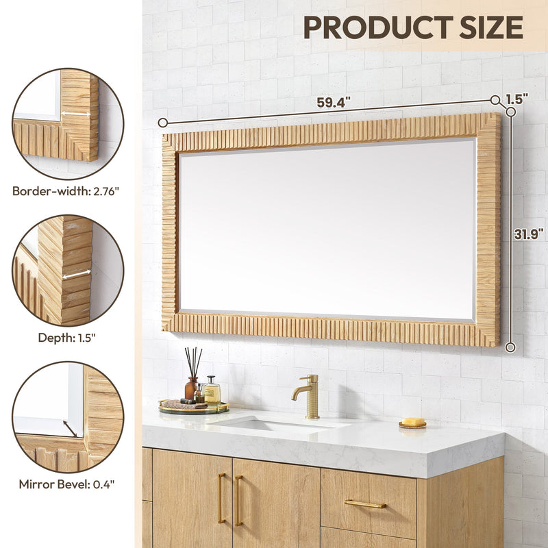 Vinnova 804760-MIR-WA Osaka 60" W x 31.9" H Rectangle Wood Framed Wall Mount Bathroom Vanity Art Mirror in Washed Ash Grey