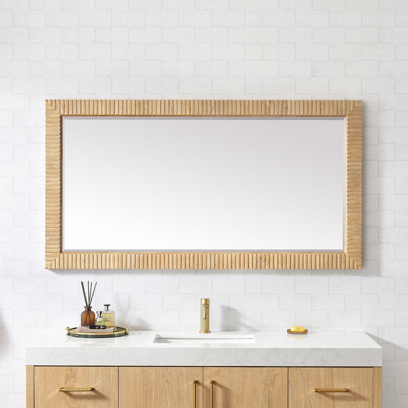 Vinnova 804760-MIR-WA Osaka 60" W x 31.9" H Rectangle Wood Framed Wall Mount Bathroom Vanity Art Mirror in Washed Ash Grey