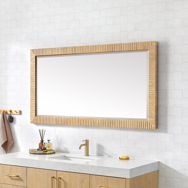 Vinnova 804760-MIR-WA Osaka 60" W x 31.9" H Rectangle Wood Framed Wall Mount Bathroom Vanity Art Mirror in Washed Ash Grey