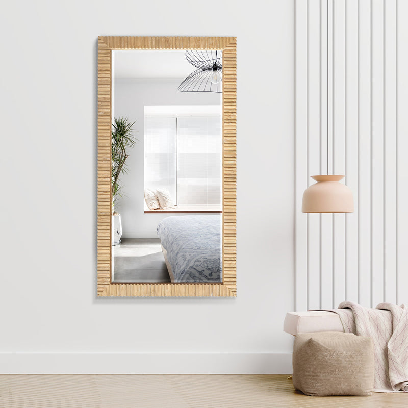 Vinnova 804760-MIR-WA Osaka 60" W x 31.9" H Rectangle Wood Framed Wall Mount Bathroom Vanity Art Mirror in Washed Ash Grey