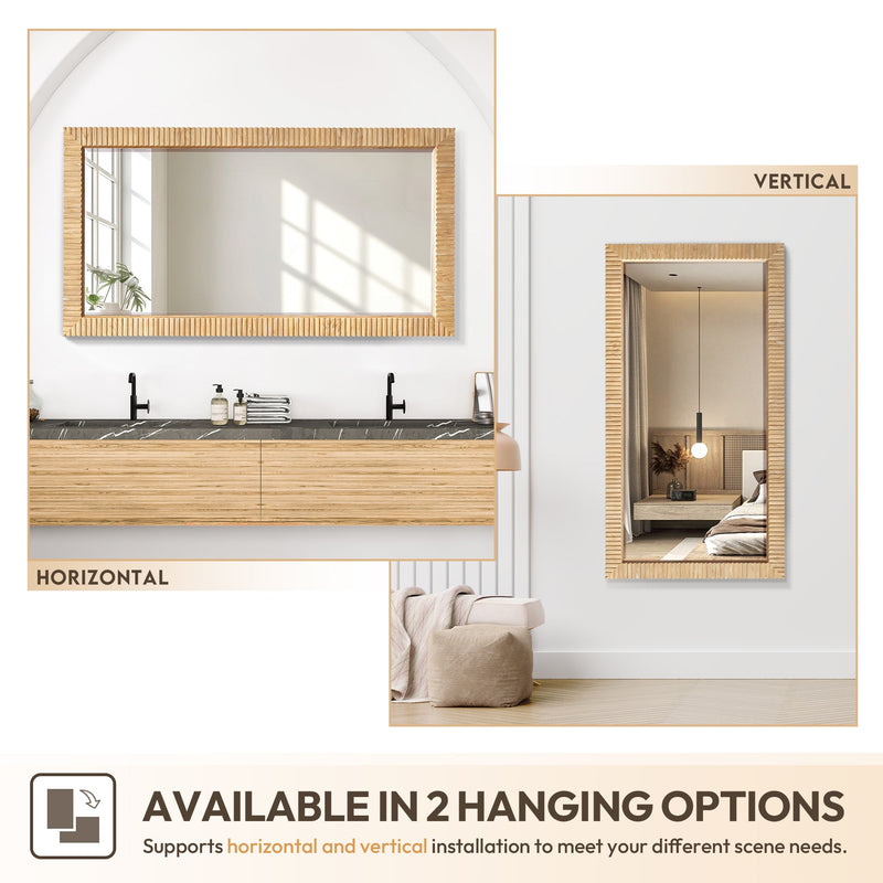 Vinnova 804760-MIR-WA Osaka 60" W x 31.9" H Rectangle Wood Framed Wall Mount Bathroom Vanity Art Mirror in Washed Ash Grey