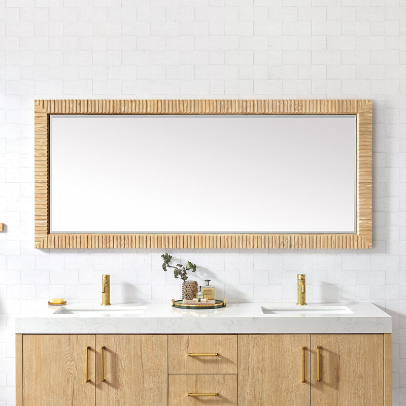 Vinnova 804772-MIR-WA Osaka 72" W x 31.9" H Rectangle Wood Framed Wall Mount Bathroom Vanity Art Mirror in Washed Ash Grey