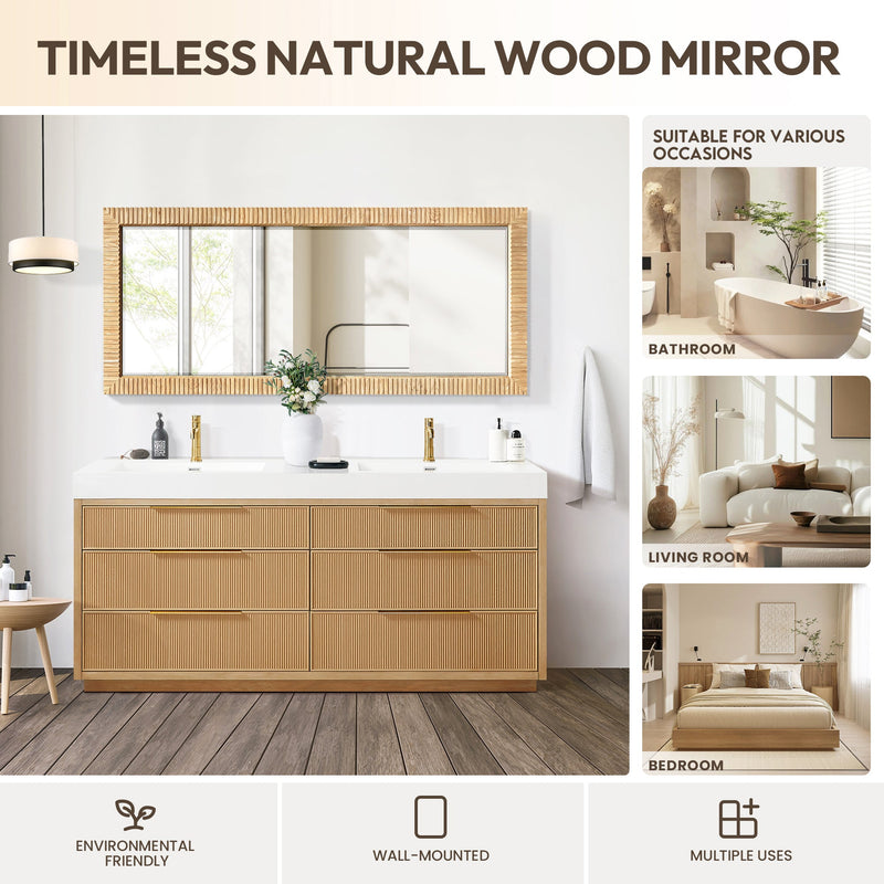 Vinnova 804772-MIR-WA Osaka 72" W x 31.9" H Rectangle Wood Framed Wall Mount Bathroom Vanity Art Mirror in Washed Ash Grey