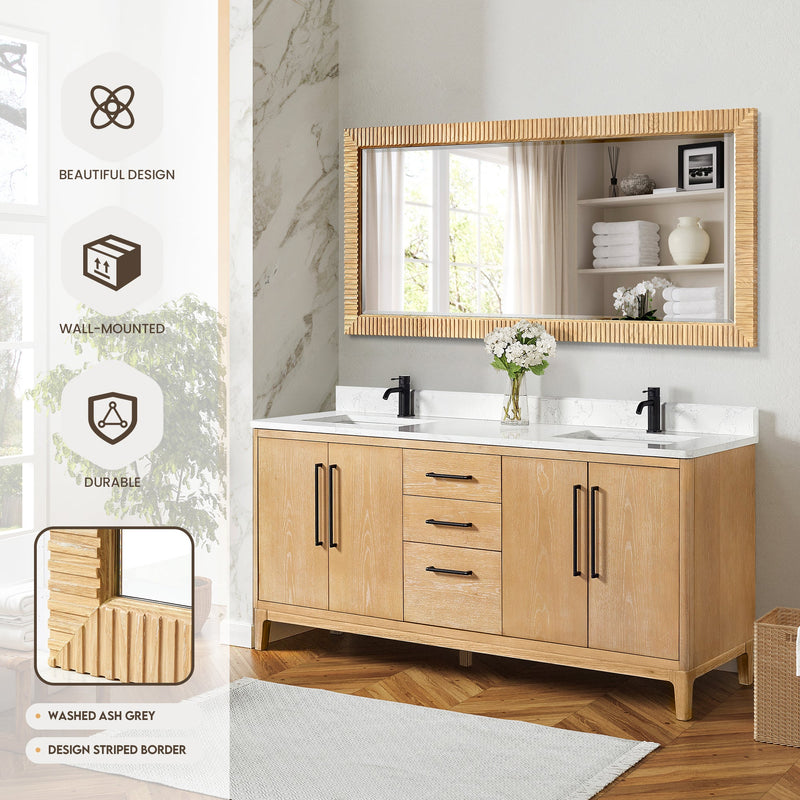 Vinnova 804772-MIR-WA Osaka 72" W x 31.9" H Rectangle Wood Framed Wall Mount Bathroom Vanity Art Mirror in Washed Ash Grey