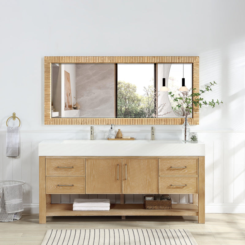 Vinnova 804772-MIR-WA Osaka 72" W x 31.9" H Rectangle Wood Framed Wall Mount Bathroom Vanity Art Mirror in Washed Ash Grey