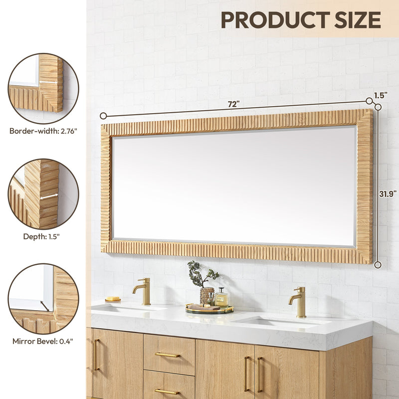 Vinnova 804772-MIR-WA Osaka 72" W x 31.9" H Rectangle Wood Framed Wall Mount Bathroom Vanity Art Mirror in Washed Ash Grey