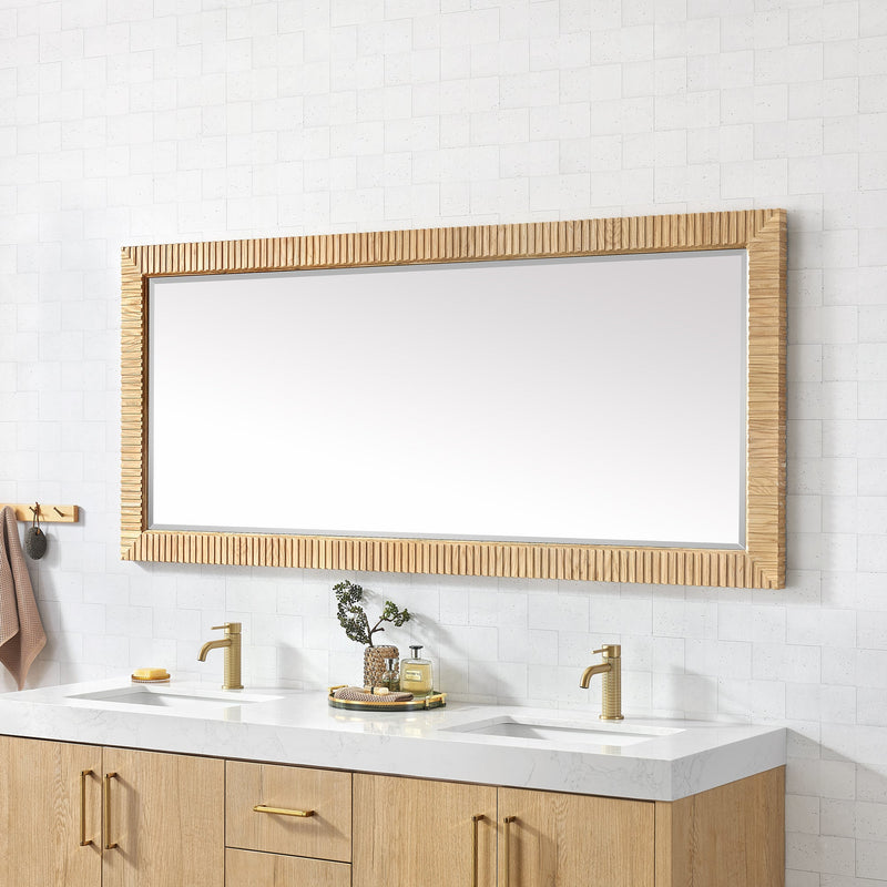 Vinnova 804772-MIR-WA Osaka 72" W x 31.9" H Rectangle Wood Framed Wall Mount Bathroom Vanity Art Mirror in Washed Ash Grey