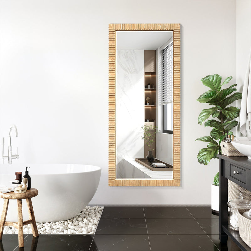 Vinnova 804772-MIR-WA Osaka 72" W x 31.9" H Rectangle Wood Framed Wall Mount Bathroom Vanity Art Mirror in Washed Ash Grey