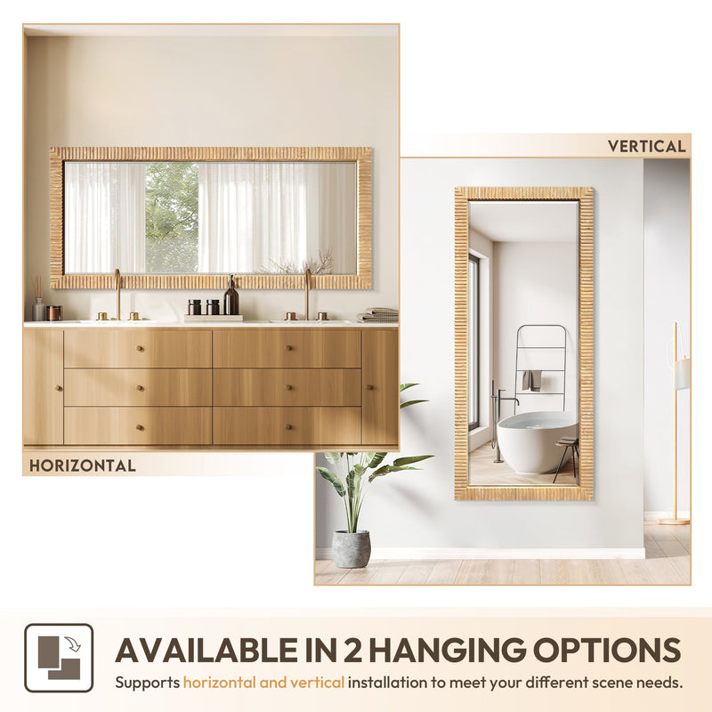 Vinnova 804772-MIR-WA Osaka 72" W x 31.9" H Rectangle Wood Framed Wall Mount Bathroom Vanity Art Mirror in Washed Ash Grey