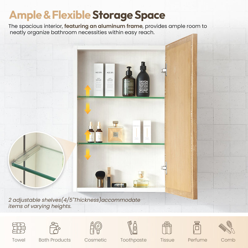 Vinnova 804818-MCB-WA Bangalore 18.5" W x 28" H Rectangular Wood Framed Medicine Cabinet in Washed Ash Grey