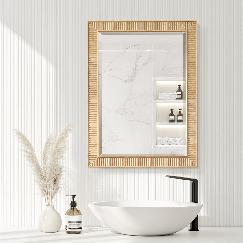 Vinnova 804824-MCB-WA Bangalore 24" W x 31.9" H Rectangular Wood Framed Medicine Cabinet in Washed Ash Grey