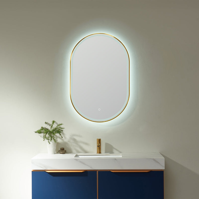 Vinnova 813024O-LED-GF Grande Oval LED Lighted Accent Bathroom/Vanity Wall Mirror in Brushed Gold