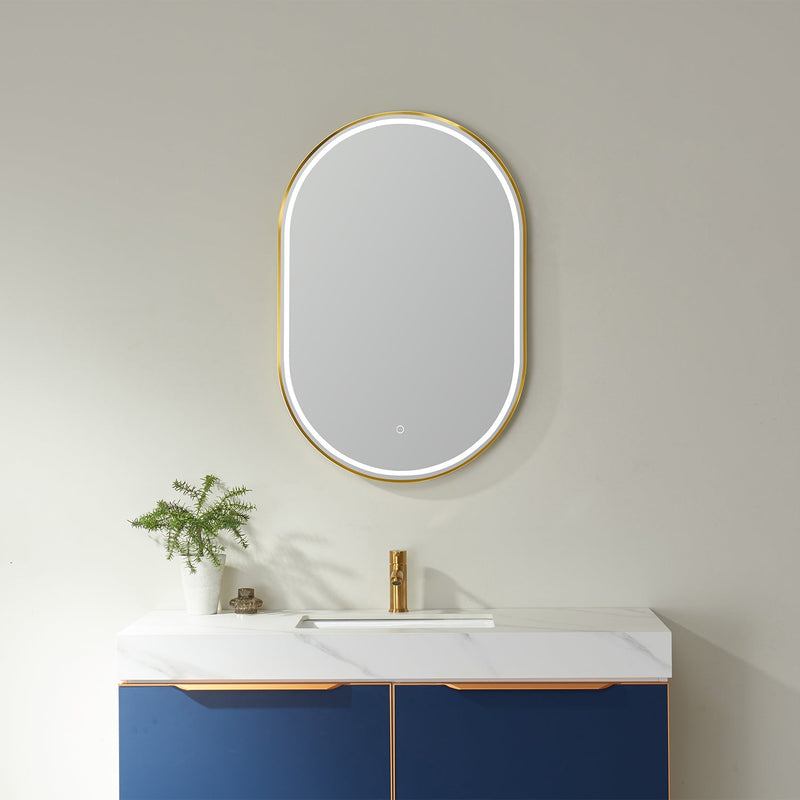 Vinnova 813024O-LED-GF Grande Oval LED Lighted Accent Bathroom/Vanity Wall Mirror in Brushed Gold