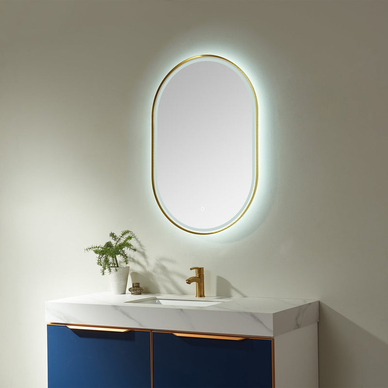 Vinnova 813024O-LED-GF Grande Oval LED Lighted Accent Bathroom/Vanity Wall Mirror in Brushed Gold