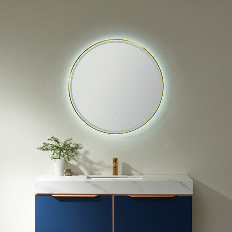 Vinnova 815032C-LED-GF Campobasso 32" Round LED Lighted Accent Bathroom/Vanity Wall Mirror