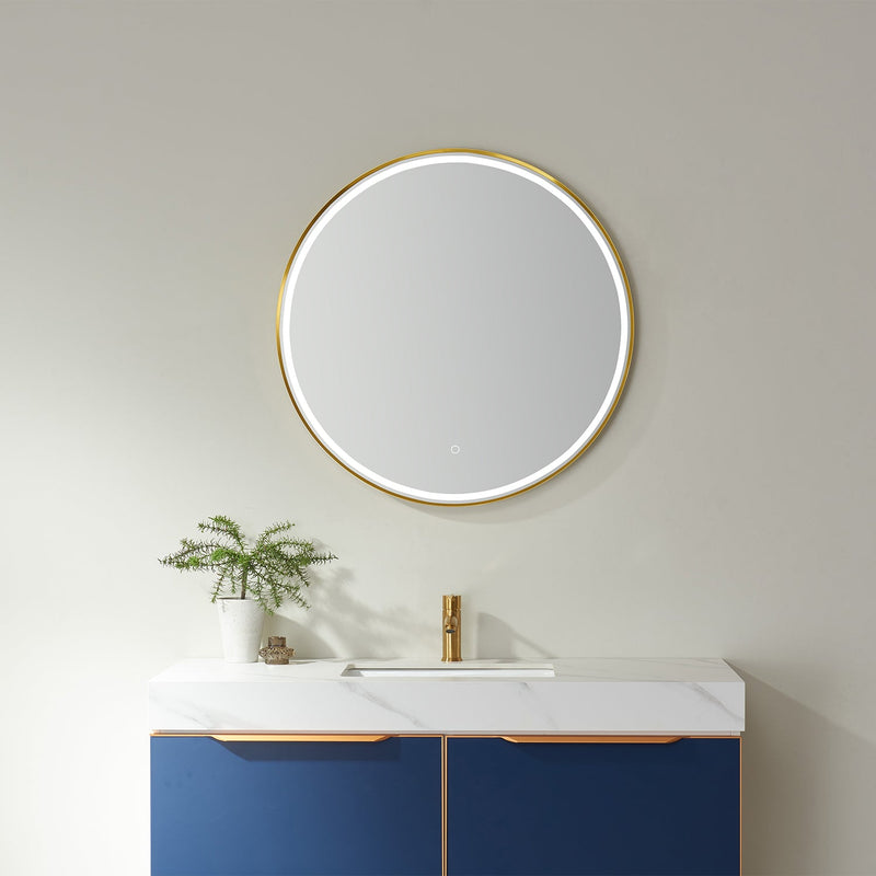 Vinnova 815032C-LED-GF Campobasso 32" Round LED Lighted Accent Bathroom/Vanity Wall Mirror