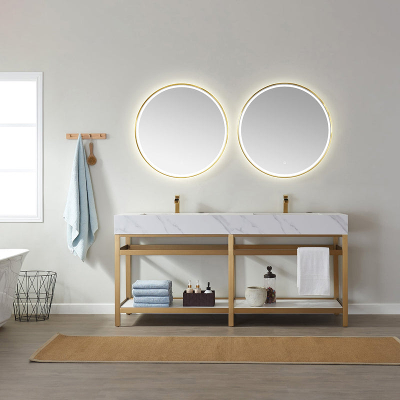 Vinnova 815032C-LED-GF Campobasso 32" Round LED Lighted Accent Bathroom/Vanity Wall Mirror