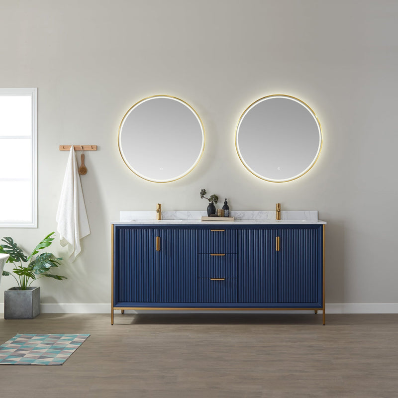 Vinnova 815032C-LED-GF Campobasso 32" Round LED Lighted Accent Bathroom/Vanity Wall Mirror