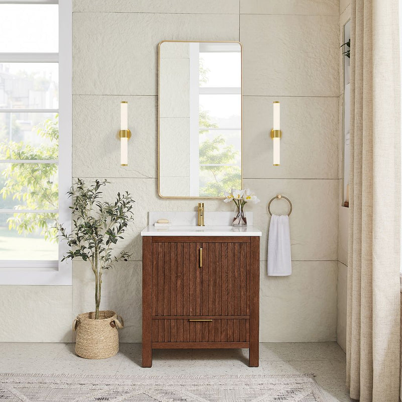 Vinnova 704230-AD-GW Shenzhen 30" Single Sink Bath Vanity in Aged Dark Brown Oak