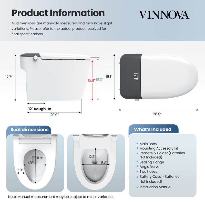 Vinnova 901026-UT-WG Madrid Smart Bidet Toilet ULTRA Version with White/Gray Lid - view 21