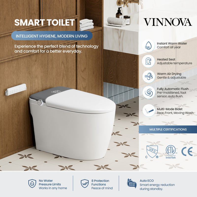 Vinnova 901026-UT-WG Madrid Smart Bidet Toilet ULTRA Version with White/Gray Lid - view 6