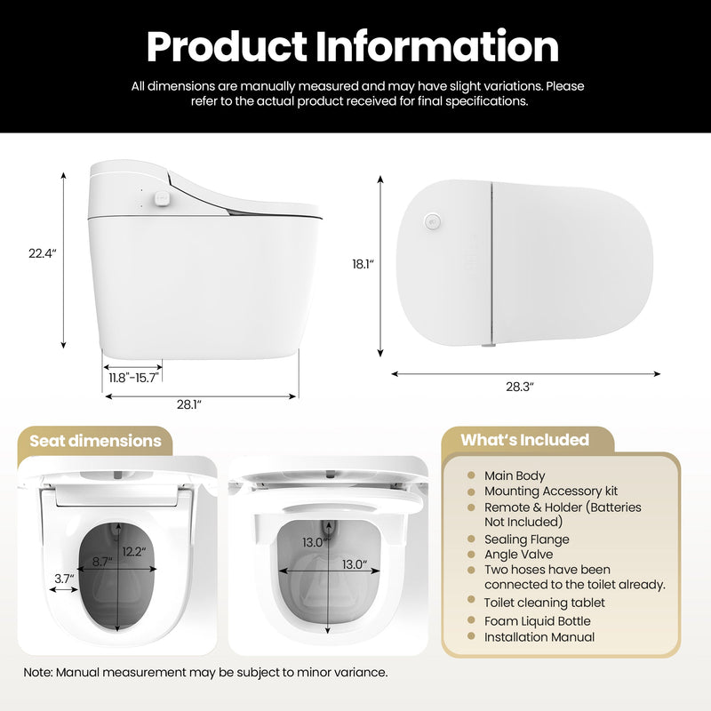 Vinnova 904028-PT-WH Vittuone Elongated  Smart Bidet Toilet ULTRA PLUS Version