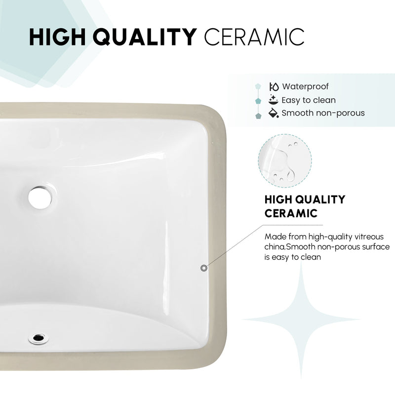 Vinnova 9121-BAS-WH Vinnova Lyon Ceramic Rectangular Undermount Bathroom Sink with Overflow in White