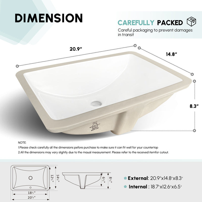 Vinnova 9121-BAS-WH Vinnova Lyon Ceramic Rectangular Undermount Bathroom Sink with Overflow in White