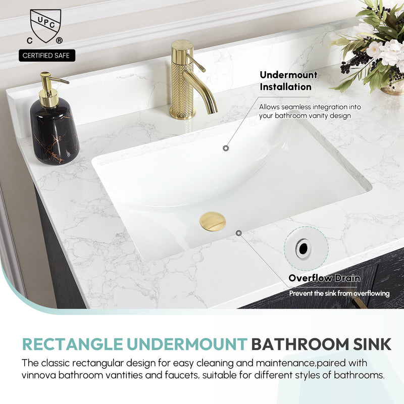 Vinnova 9121-BAS-WH Vinnova Lyon Ceramic Rectangular Undermount Bathroom Sink with Overflow in White