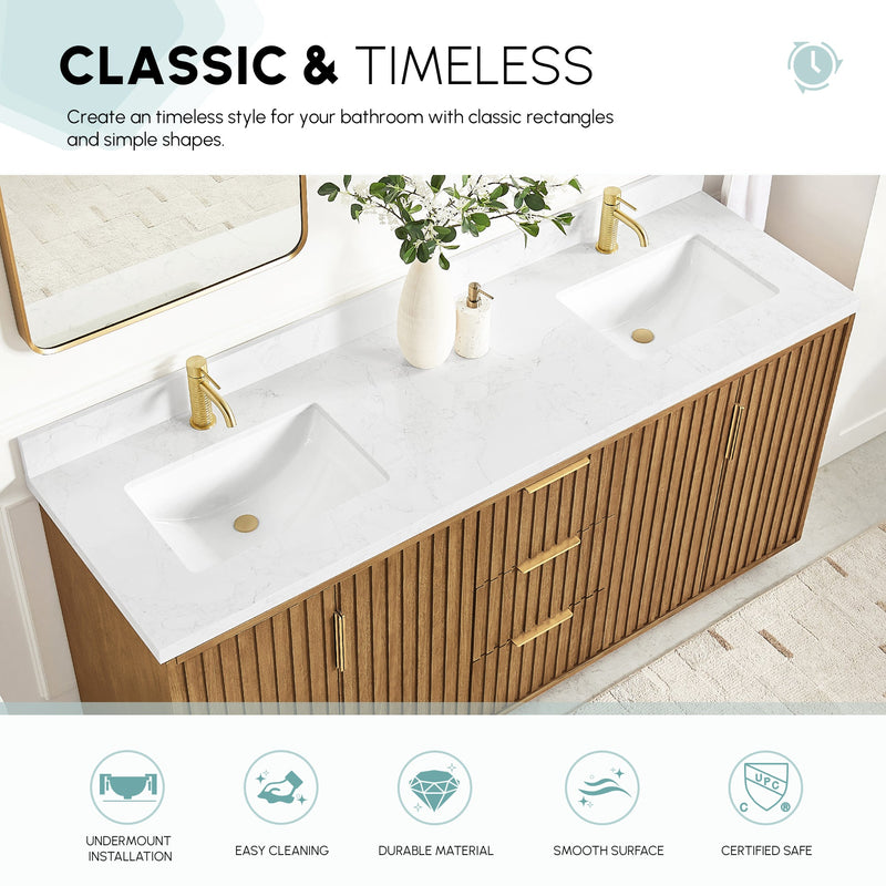 Vinnova 9121-BAS-WH Vinnova Lyon Ceramic Rectangular Undermount Bathroom Sink with Overflow in White